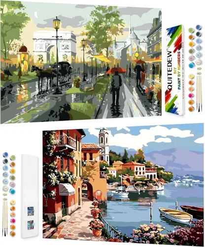 Vista 21 de QUITEDEW Pintura por números para adultos principiantes, pintura de paisajes por números, kits de pintura de jardín por números, adecuados