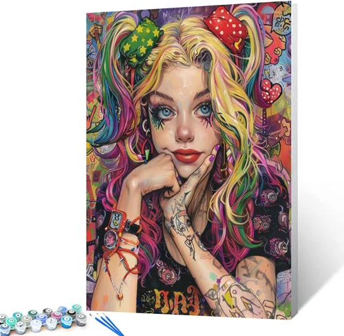 Vista 26 de Pintura por números retrato de niña con sombrero de mago Tucocoo, pintura DIY en lienzo con pinceles, pinturas acrílicas, calabaza de Halloween