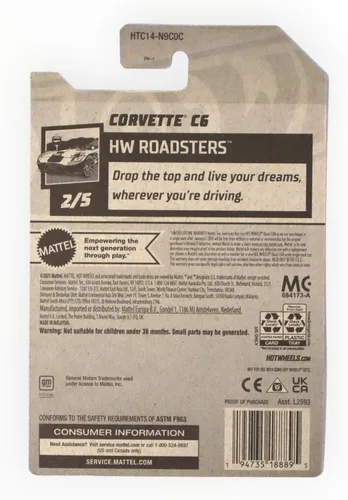 Vista 2 de Mattel Hot Wheels Corvette C6, HW Roadsters 2/5 [Naranja] 40/250