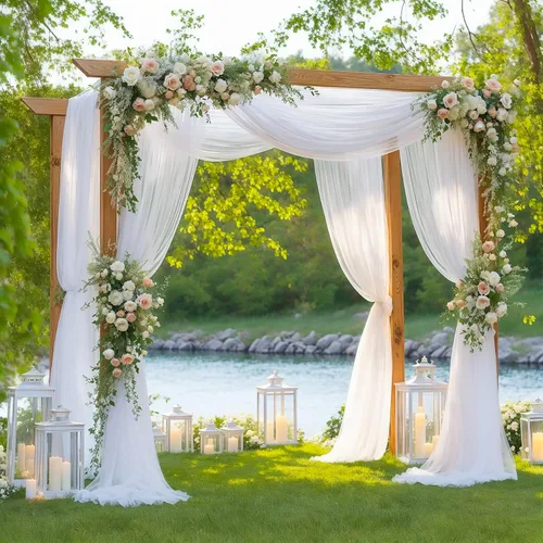 Vista 12 de 1 panel de cortina de telón de fondo transparente para arco de boda, cortina de arco para boda, recepción, decoración de fiesta de despedida