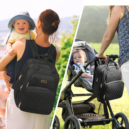 Vista 2 de Mochila para pañales Qualyphant - Bolsa de pañales extra grande para 2 niños gemelos (expandible 30-38L) - Mochila de viaje para bebé con cambiador