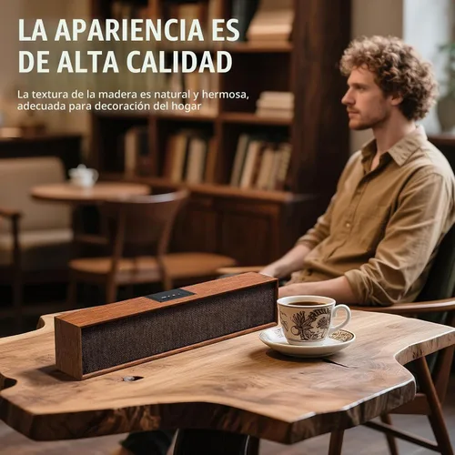 Vista 6 de Altavoces retro para computadora, barra de sonido de madera con Bluetooth 5.3 y conectividad USB, compatibilidad universal para PC, escritorio