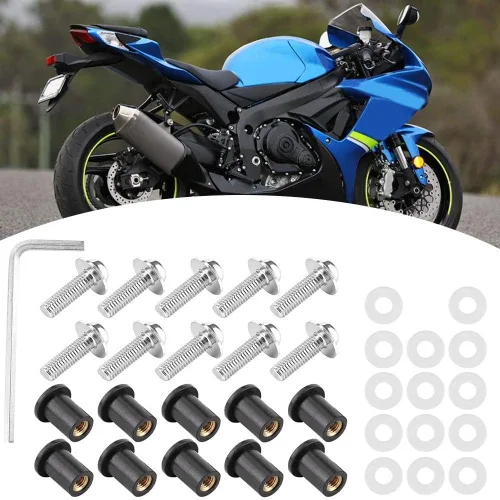 Vista 6 de Qiilu Kit de pernos para parabrisas, 10 piezas de pernos de parabrisas de motocicleta, arandelas de tuerca, kit de montaje universal de carenado