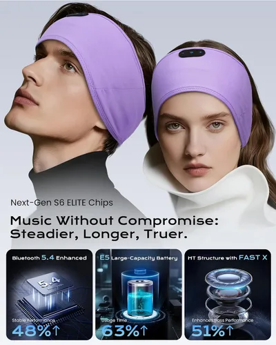 Vista 3 de MUSICOZY Auriculares para dormir de algodón de bambú, auriculares inalámbricos Bluetooth 5.4 para dormir de lado, diadema para dormir de lado