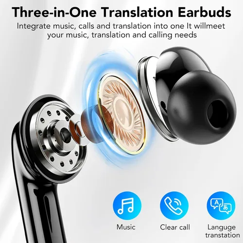 Vista 14 de Auriculares de traducción AI en tiempo real, 134 idiomas Traductor Negro