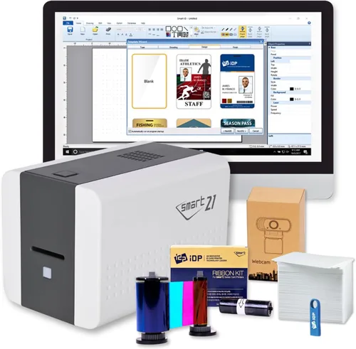 Vista 9 de Kit de consumibles IDP GENUINE SMART-21 YMCKO con 1 cinta de tinta de color de 100 impresiones, 100 tarjetas de PVC Primus y rodillo de limpieza