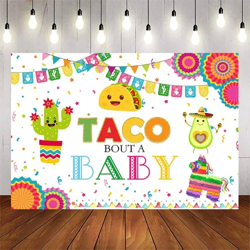 Vista 7 de Avezano Taco Bout a Baby - Telón de fondo de fiesta mexicana de 6 x 4 pies, fondo de fiesta de baby shower, México, anuncio de embarazadas, género