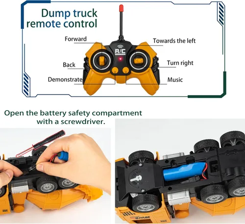 Vista 6 de YAYYAY Camión mezclador de cemento RC con luces y sonidos, divertido vehículo de construcción para niños de 3 a 12 años para niños y niñas