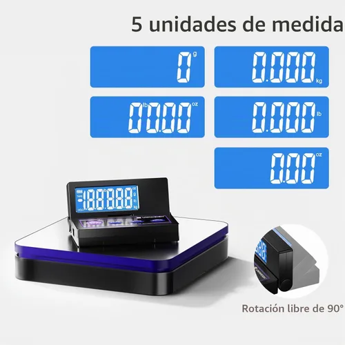 Vista 2 de UNIWEIGH Báscula digital inalámbrica de envío postal 110lbs/0.1oz precisa, LCD plegable, báscula de paquetes con acero inoxidable/5 unidades/función