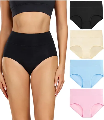 Vista 17 de wirarpa Ropa interior de algodón para mujer, de cintura alta, cobertura completa, paquete de 4 unidades (talla regular y grande)