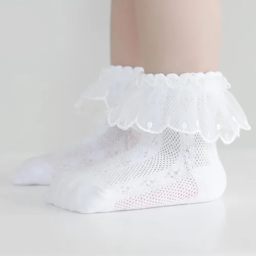 Vista 2 de Eimmabey Calcetines de verano para niñas con encaje, paquete de 8 calcetines de algodón para bebés y niños pequeños