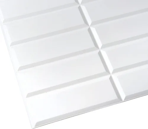 Vista 4 de Dundee Deco GRAZPG7115 - Panel de pared 3D de PVC de imitación de azulejos blancos apilados, 3.1 pies x 1.6 pies (37.8 in x 18.9 in), decoración