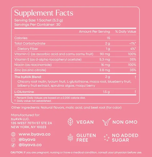 Vista 8 de byAVA Jelloskin Skin + Gut Essential - Polvo de refuerzo prebiótico L-glutamina 1500 mg, vitamina C, zinc, niacinamida 30 porciones Piel