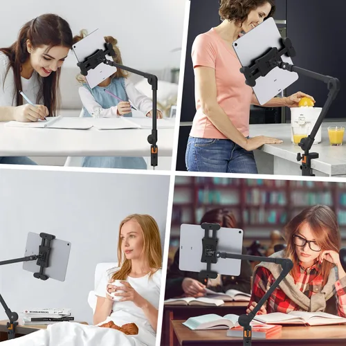Vista 7 de Soporte de mesa para tablet, soporte de escritorio giratorio de 360 grados con brazo largo ajustable, compatible con iPad Pro 12.9 Air Mini y todos