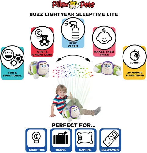 Vista 4 de Pillow Pets Toy Story Buzz Lightyear Sleeptime Lite - Almohada de peluche y luz nocturna