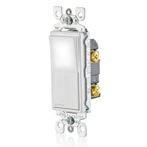Vista 2 de Leviton Interruptor de Luz de Pared LED Iluminado Decora de 15 Amperios de Un Solo Polo, L5611-2W, Blanco