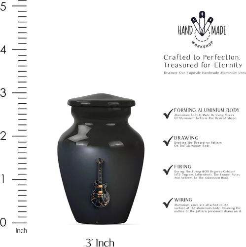Vista 2 de Urnas negras de guitarra musical para cenizas, urna funeraria decorativa, regalo conmemorativo para hombres y mujeres, recuerdo de mini cenizas