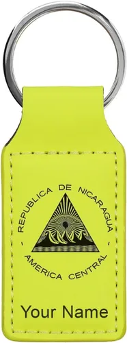 Vista 26 de LaserGram Llavero rectangular, bandera de Nicaragua, grabado personalizado incluido, Bambú