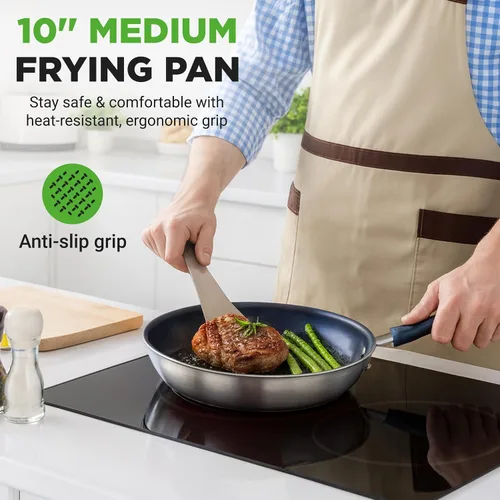 Vista 7 de NutriChef Sartén antiadherente con revestimiento de cerámica de 10 pulgadas, sartén de aluminio con mango de silicona, resistente a las manchas