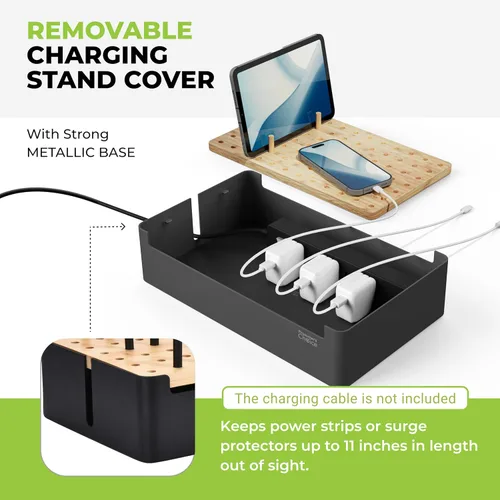 Vista 6 de Prosumer's Choice Organizador de estación de carga de madera negra para múltiples dispositivos, caja de organización de cables con 5 ranuras