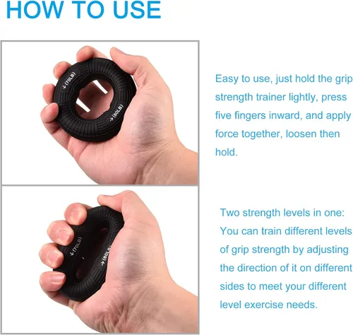 Vista 4 de uxcell Fortalecedores de agarre de mano, 3.07 pulgadas, 70-80 libras, anillos de silicona para dedos y antebrazos, entrenamiento de agarre para Negro