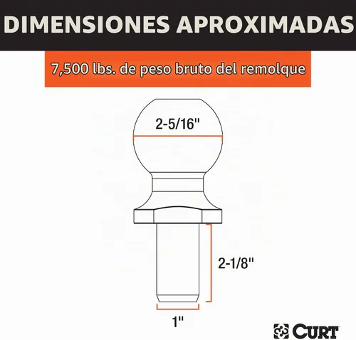 Vista 2 de CURT 40005 Bola de enganche cromada para remolque, 7,500 libras, diámetro de 2-5/16 pulgadas, vástago de 1 x 2-1/8 pulgadas