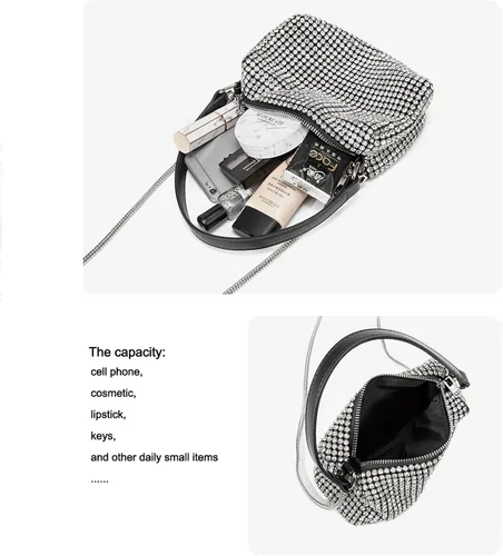Vista 6 de VODIU Bolso bandolera de lujo con purpurina para mujer bolso de mano bolso de noche bolso de mano bolso de fiesta baile