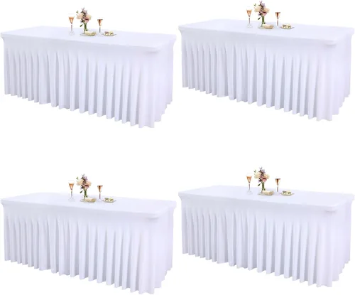 Vista 26 de Paquete de 1 manteles azul bebé para mesas rectangulares de 4 pies, cubiertas de mesa de spandex elástico de una pieza resistentes a las arrugas