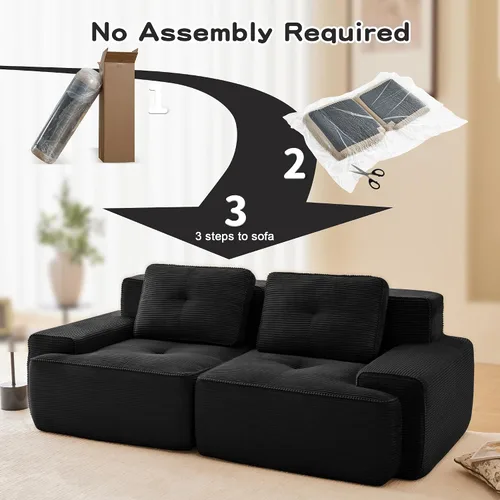 Vista 7 de Sofás deshuesados negros de 81.9 pulgadas para sala de estar, sofá modular modular de 2 plazas, cómodo sofá de dos plazas tapizado de tela de pana