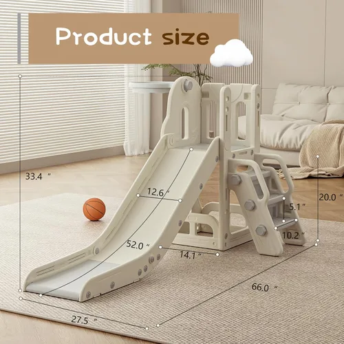 Vista 6 de Tobogán para niños pequeños, tobogán escalador con espacio de almacenamiento y escalones antideslizantes, juego para interiores y exteriores con aro