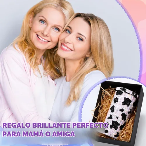 Vista 5 de Yaomiao - Botella de agua con estampado de vaca, vaso de diamantes de imitación para mujer, botella de agua de vaca con purpurina de 17 onzas