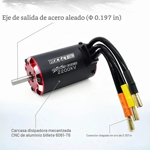 Vista 4 de Surpass RC Motor supersónico sin escobillas 3665 2200kv 4 polos y sensor de temperatura integrado motor y puerto de sensor para 1/10 vehículo RC