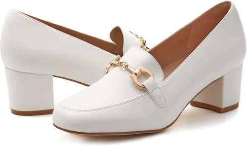 Vista 2 de Zapatos de tacón bajo de cadena para mujer, tacón grueso, cuadrados, puntera cerrada, cómodos, de cuero, elegantes, casuales, para fiestas, trabajo