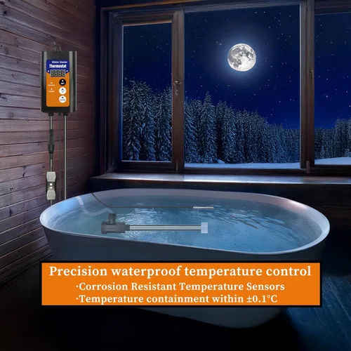 Vista 5 de Calentador de agua eléctrico portátil de inmersión de 240 V 3500 W para bañera de hidromasaje y piscina con termostato, enchufe GFCI para bañera