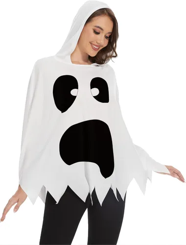 Vista 13 de TMSD Disfraz divertido de poncho de fantasma de esqueleto de Halloween para mujer