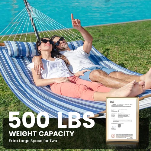 Vista 2 de ANAGOO Hamaca doble con soporte, hamaca de exterior resistente para dos, capacidad de 500 libras, marco de acero estable con correa de equilibrio