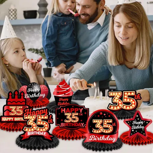 Vista 7 de Centros de mesa con diseño de panal rojo y negro de feliz 35 años, decoración temática de globos, decoración de mesa para niñas y mujeres, princesa