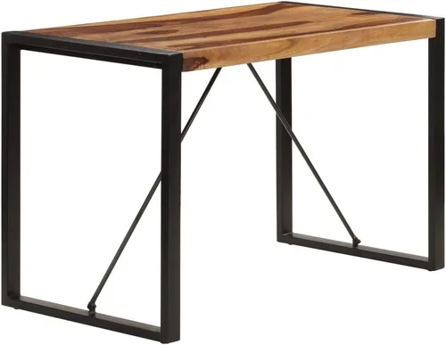 Vista 4 de Mesa de comedor de madera maciza de Sheesham, forma rectangular, 47.2 pulgadas, acabado pulido marrón con patas de metal para cocina y comedor