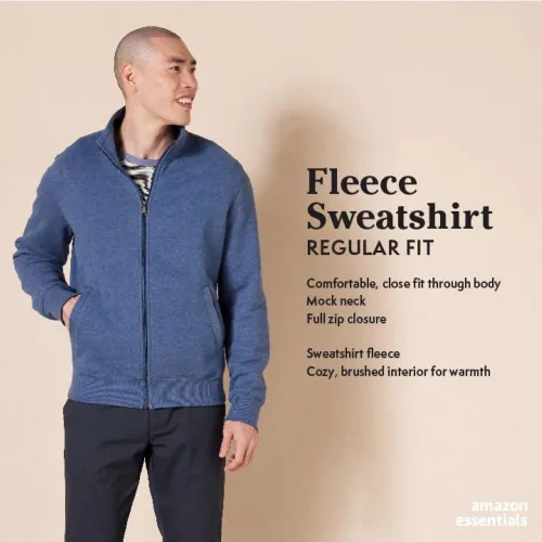 Vista 2 de Tienda Essentials - Sudadera con cremallera completa y cuello alto falso para hombre