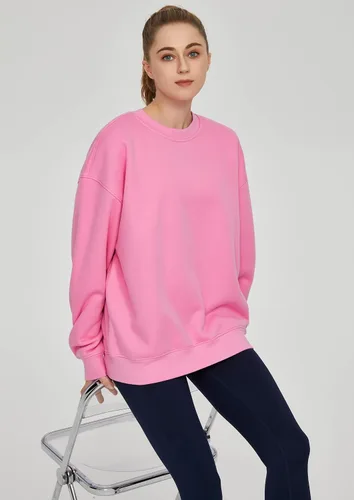 Vista 5 de THE GYM PEOPLE Sudadera de forro polar con cuello redondo y ajuste holgado para mujer