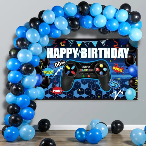 Vista 5 de Tatuo Decoraciones de cumpleaños de videojuegos para niños, decoración de Azul