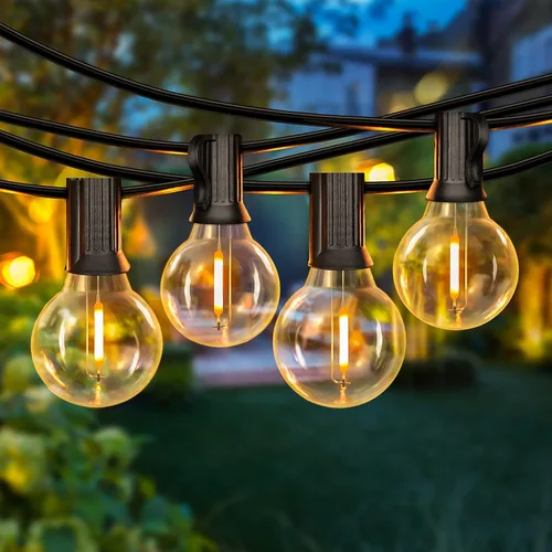 Vista 11 de Luces de Cadena LED G40 Globo de 50 Pies Blancas, Luces de Cadena Irrompibles para Patio Exterior 2200K con 50+2 Bombillas Edison Regulables, Luces