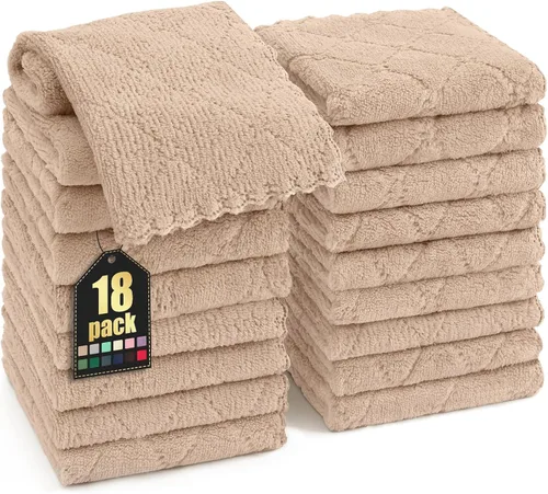 Vista 44 de Homaxy - Paquete de 12 trapos de cocina (13 x 19 pulgadas, marrón), de terciopelo coral supersuaves y absorbentes para lavar platos, paño