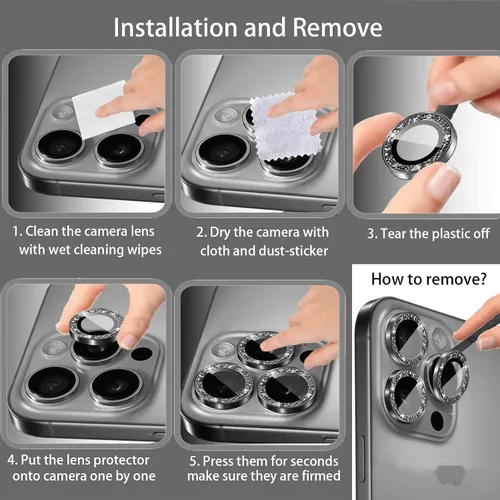Vista 5 de Protector de lente de cámara compatible con iPhone 15 Plus y iPhone 15 (paquete de 4, 2 juegos), con purpurina brillante, funda de cámara
