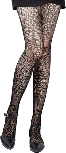 Vista 4 de SATINIOR 4 piezas de mallas de red de Halloween mallas de telaraña góticas calaveras medias de red para mujer