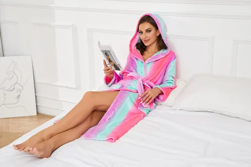 Vista 84 de HEARTNICE Bata de forro polar con capucha para mujer, bata de baño suave para mujer, bonito abrigo largo para casa