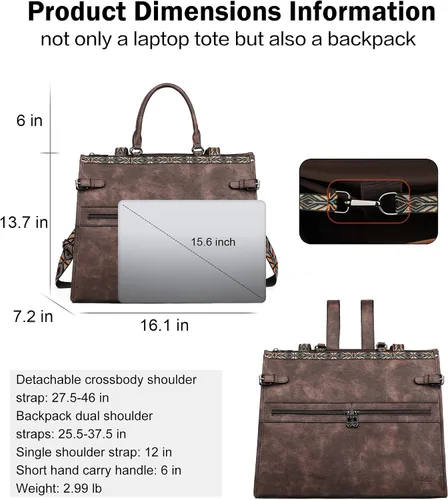 Vista 9 de FADEON Bolsos tipo bandolera y bolso para portátil para mujer Colección Marrón