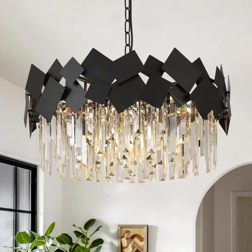 Vista 12 de A AXILIXI Candelabros de cristal dorado de 16 pulgadas, lámpara colgante de techo moderna para comedor, regulable, pequeño, 3 niveles, montaje