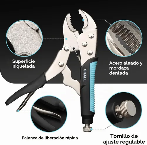 Vista 2 de SHALL Alicates de bloqueo de 6 piezas, juego de alicates Vice Grips, alicates de bloqueo de mandíbula curva de 5", 7" y 10", alicates de bloqueo
