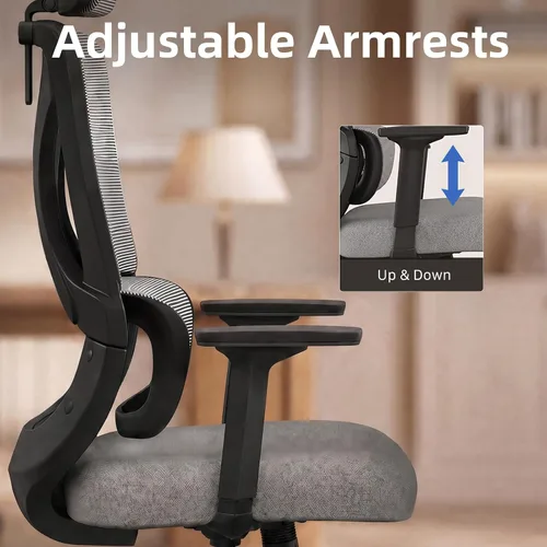 Vista 7 de Silla de escritorio ergonómica de respaldo alto con soporte lumbar ajustable y reposacabezas, silla de escritorio de oficina en casa